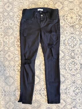 Good American Good Mama Maternity Jeans 6/28 Black Distressed Denim Stretch Side